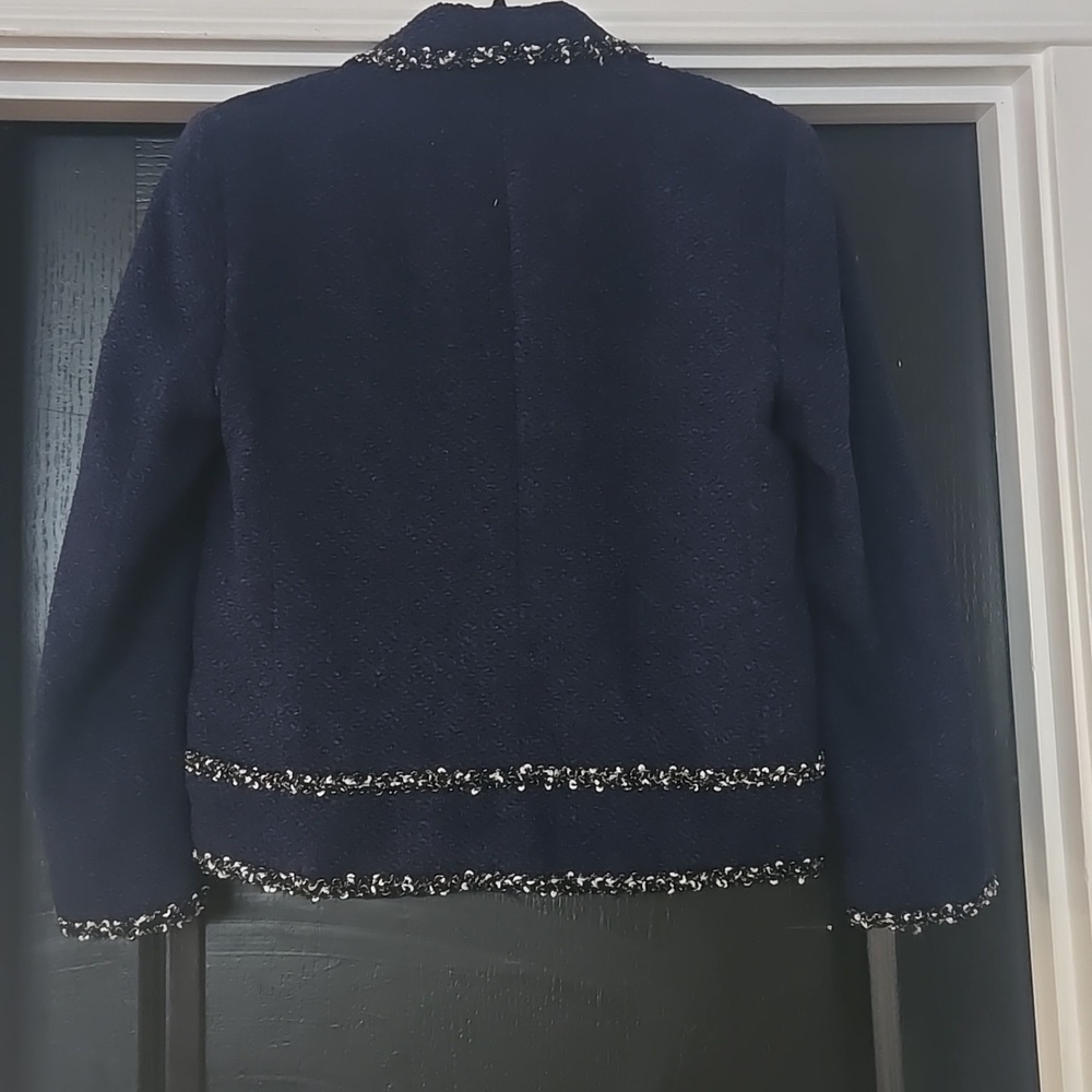 Zara Woman Navy Blue Tweed Boucle Blazer Lady Jacket Size Medium - Picture 7 of 13
